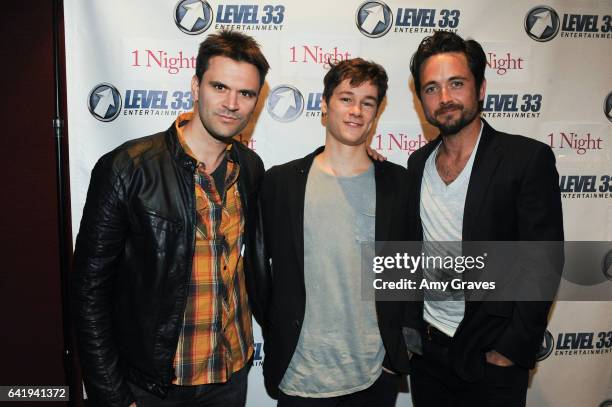 Kash Hovey, Kyle Allen and Justin Chatwin attends the Los Angeles Premiere of "1 Night" on February 10, 2017 in Los Angeles, California. ***Kash...