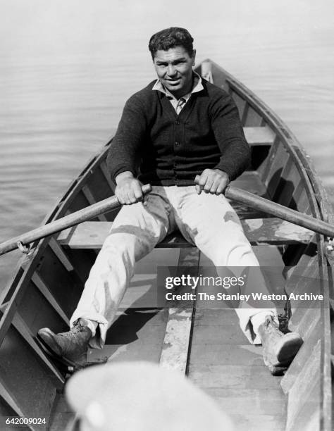 Former Heaveyweight Champion Jack Dempsey training for title fight with Champion Gene Tunney, Saratoga Springs, New York, June 29, 1927.