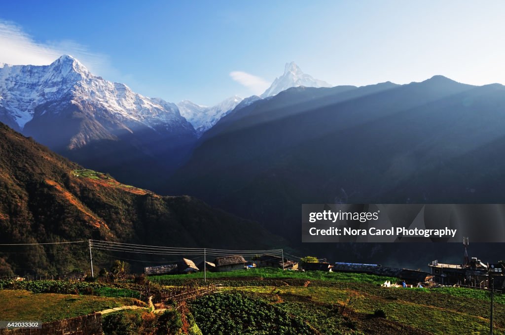 Annapurna Himalaya mountain seen fom Ghandruk village in Nepal