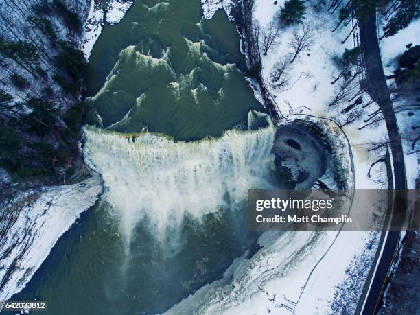 aerial view of letchworth state park in winter - rochester new york state stock pictures, royalty-free photos & images