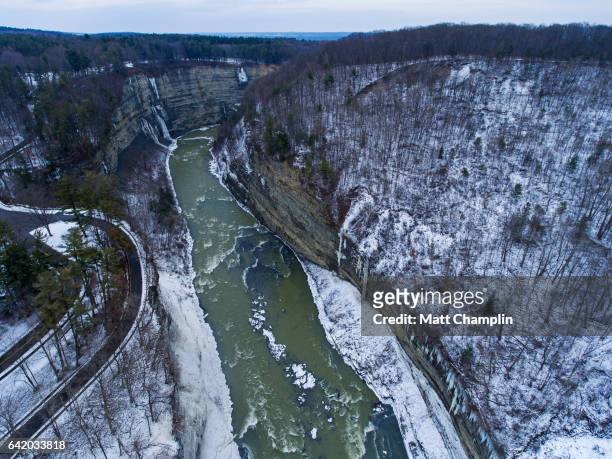aerial view of letchworth state park in winter - rochester   new york state ストックフォトと画像