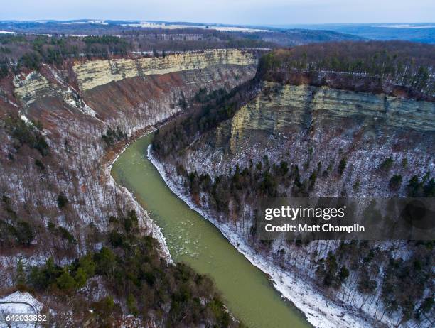 aerial view of letchworth state park in winter - rochester new york state stock pictures, royalty-free photos & images