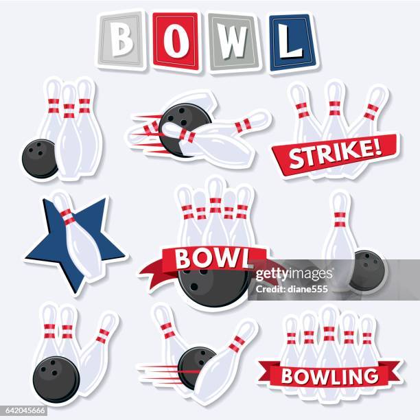 retro-style-bowling-elemente - bowlingbahn stock-grafiken, -clipart, -cartoons und -symbole