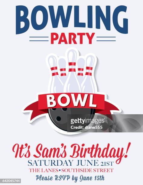 stockillustraties, clipart, cartoons en iconen met retro stijl bowlen birthday party uitnodiging sjabloon - bowling party