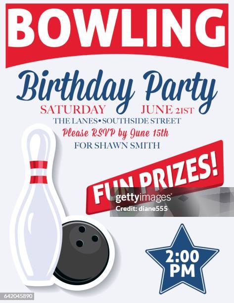 stockillustraties, clipart, cartoons en iconen met retro stijl bowling verjaardagsfeestje uitnodiging template - bowling party