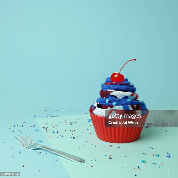 cupcake fashioned from fabric - cupcake pattern stock pictures, royalty-free photos & images