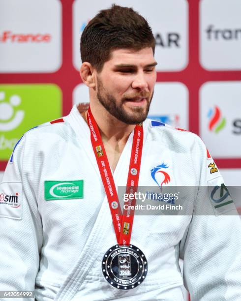 Rio Olympic bronze medallist and silver medallist, Cyrille Maret of France, at the u100kg medal ceremony during the 2017 Paris Grand Slam at the...