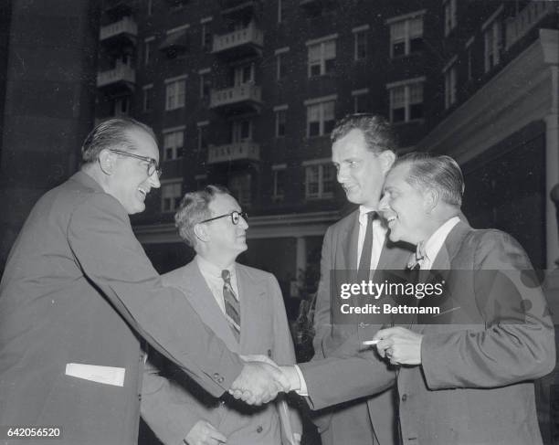 Sen. Joseph R. McCarthy arrives to take part in the television show Meet the Press broadcast from Washington. It was the Wisconsin Republican's first...