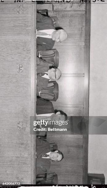 Members of the prosecution team in the trial of Dr. Samuel Sheppard for the July 4th murder of his wife, Marilyn, are shown as they sat in the jury...