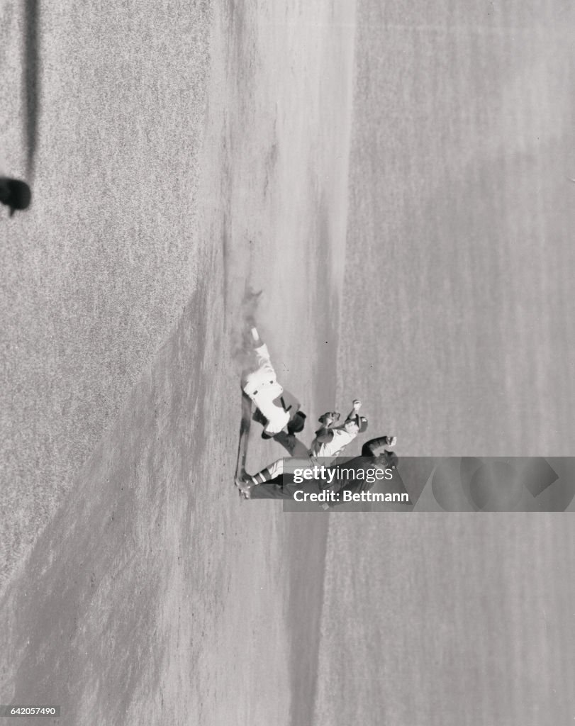 Mickey Mantle Sliding into Second Base