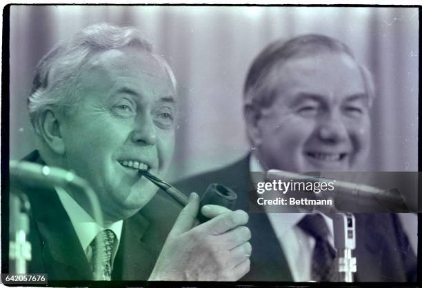 Dublin, Ireland- Another familiar personality, most always seen with a pipe in hand, is British Prime Minister, Harold Wilson, who breaks into a...