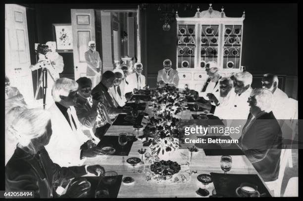 Washington, D. C.: President Reagan lunches with Soviet emigres and exiles in the family dining room at the White House. , Ayshe Sietmuratove, Chuck...