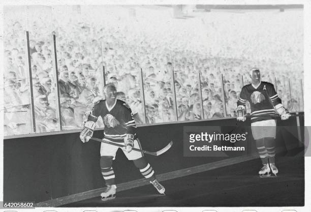 Black Hawk, Bobby Hull, , skates down the ice here shortly after scoring his 50th goal of the season during the first period of game in the Chicago...