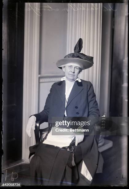 New York, NY: Ida Tarbell is shown seated on the stand, testifying at the Federal Indsutrial Relations Committee at the City Hall in New York.