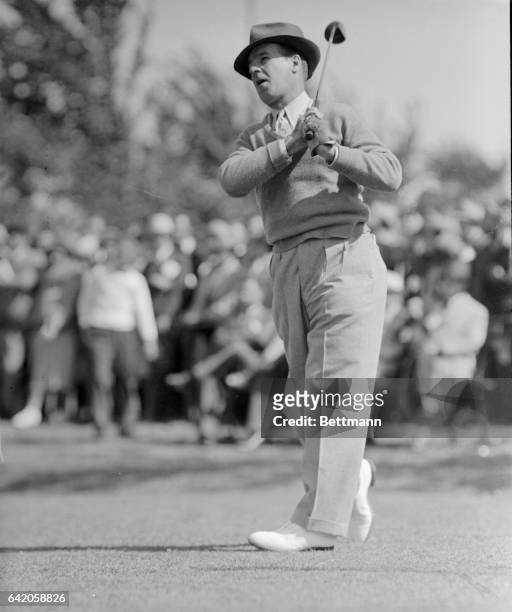 Harry Cooper, of Chicago, who is among the leaders in the Western Open Golf Championships, with a score of 147 for the 36 holes, is shown, as he teed...