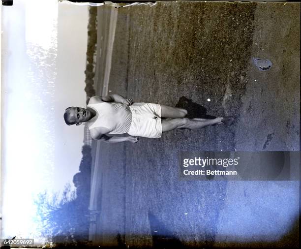 Princeton, NJ- Henry Nielsen, Danish runner who broke Paavo Nurmi's world 3000 meter record last year, by five seconds, was photographed in Palmer...