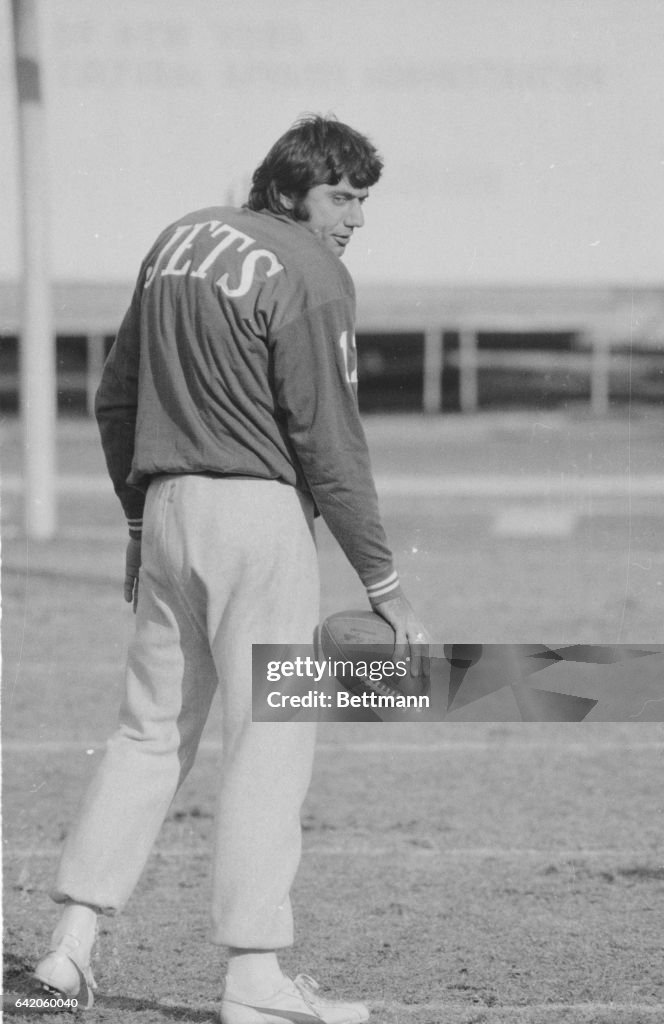 Joe Namath Holding Ball At Practice