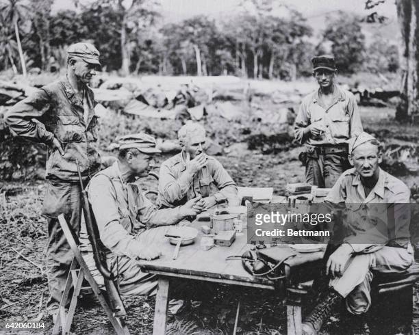 South Pacific: "Chow-Time" Conference In South Pacific. An American base in the southwest Pacific---summing up the latest allied moves in the...