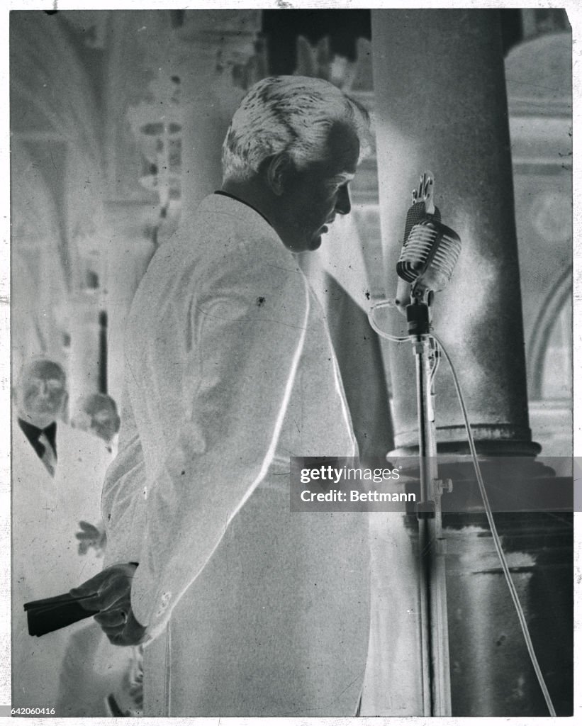 Prince Rainier III Standing in Front of Microphone