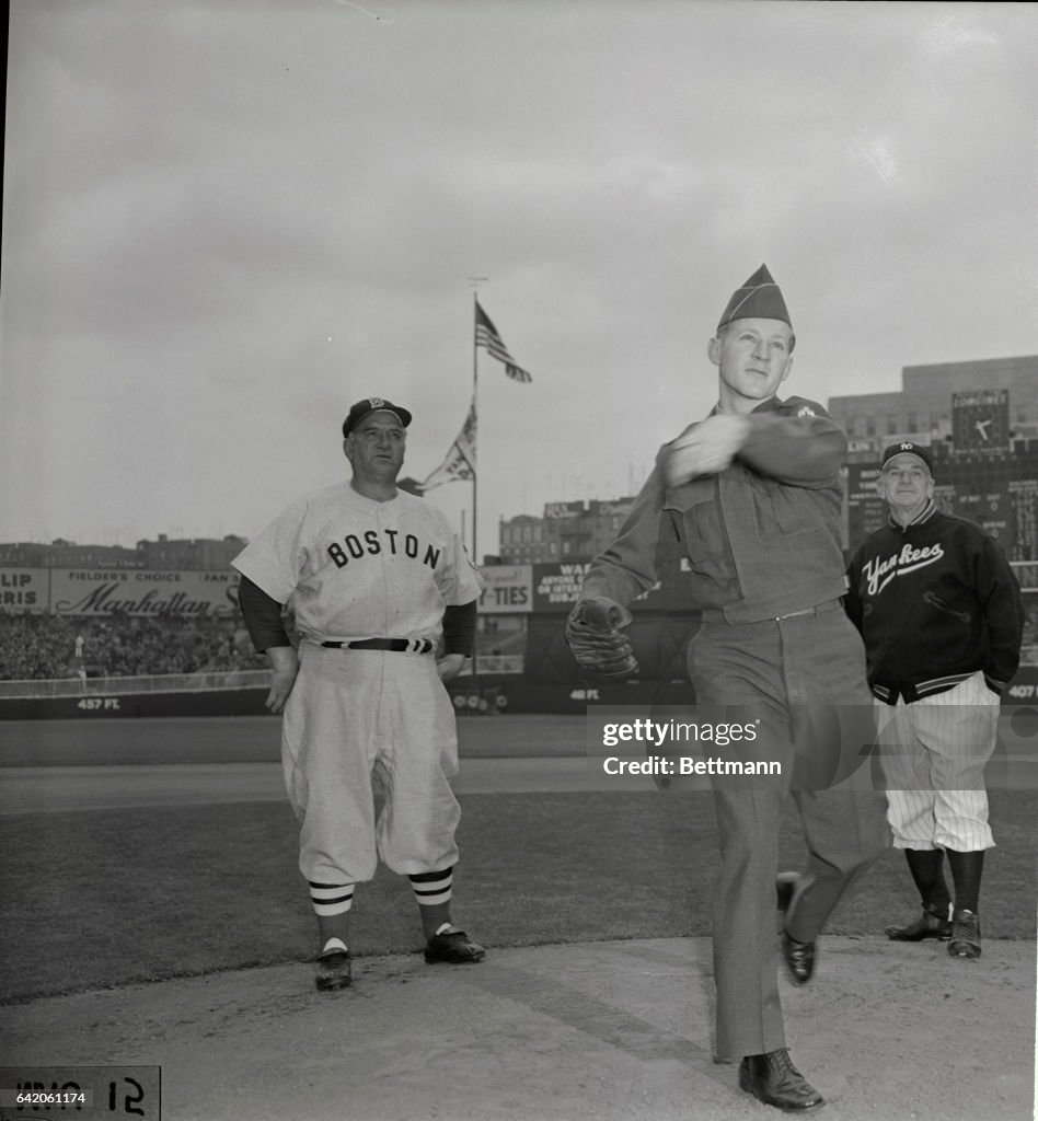 Whitey Ford on Mound Throwing Baseball