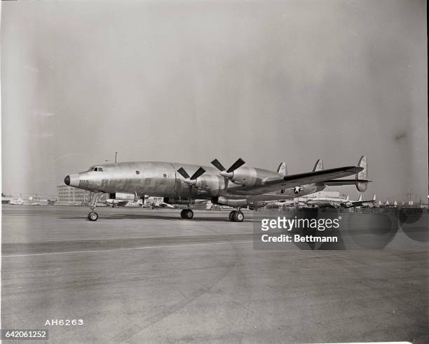 The first flight of this first Lockheed Super Constellation equipped with jet-type turbo prop engines marked a major aviation milestone at Lockheed...