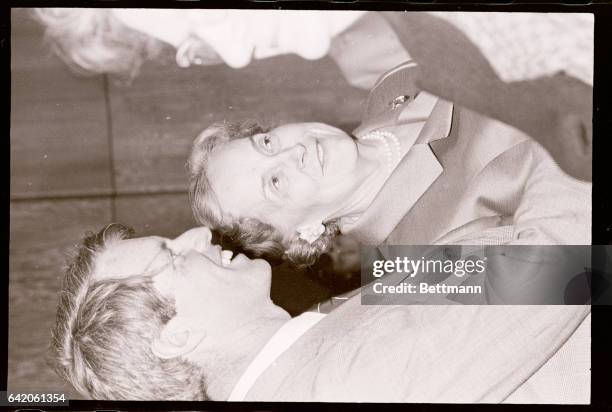 Sen. Robert Kennedy and Rep. Edith Green, co-chairman of Oregon Kennedy Campaign Committee, are all smiles as they stand in reception line. Kennedy...