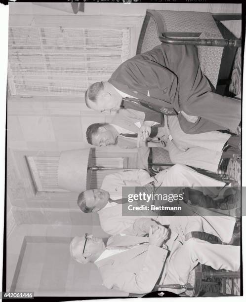 American League ball club representatives met here today at Hotel Cleveland to discuss mutual affairs. From left: Will Harridge, American League...