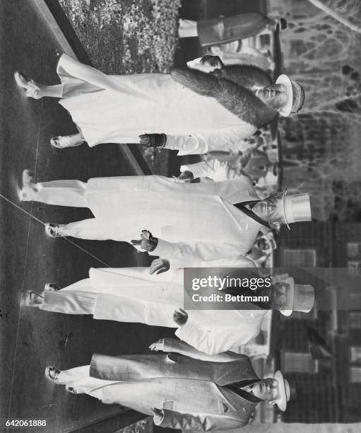 Mr. And Mrs. Harold Ickes and their sons Raymond and Robert, arriving at St. John's Church for services before attending the inaugural ceremonies in...
