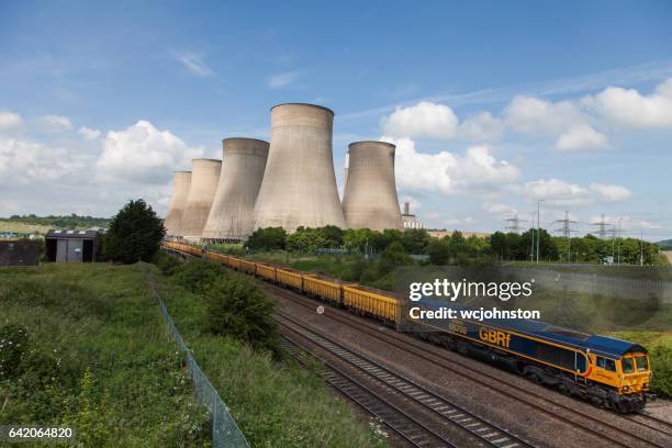 ratcliffe-on-soar power station. gbrf gb railfreight train empty stock - rail freight stock pictures, royalty-free photos & images