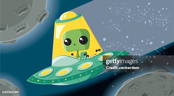 bildbanksillustrationer, clip art samt tecknat material och ikoner med främmande i ufo - saucer