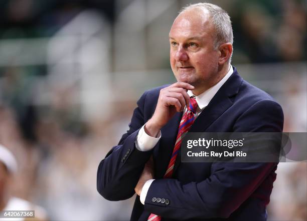 Head coach Thad Matta of the Ohio State Buckeyes looks on during the game against the Michigan State Spartans in the second half at the Breslin...