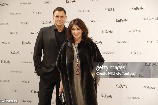 Iris Berben and Heiko Kiesow at the Sparkling Looks reception and trunk show at KaDeWe on February 16, 2017 in Berlin, Germany.