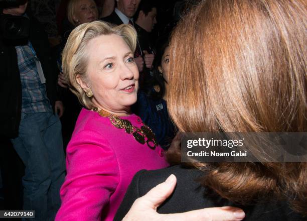 Former United States Secretary of State Hillary Clinton attends the Oscar de la Renta Forever Stamp dedication ceremony at Grand Central Terminal on...