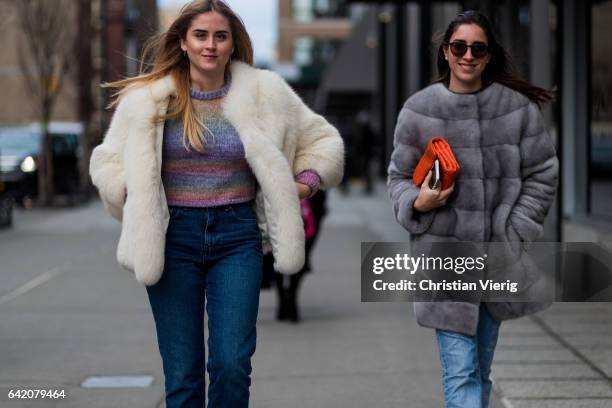 Valentina Ferragni wearing a fur jacket outside Anna Sui on February 15, 2017 in New York City.