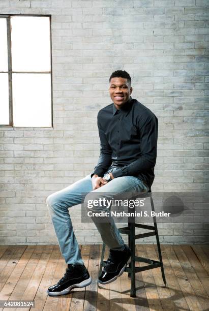 Giannis Anetokounmpo of the Milwaukee Bucks poses for a portrait during the 2017 All-Star Media Circuit at the Ritz Carlton in New Orleans, LA. NOTE...