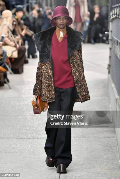 Model Aamito Lagum walks the runway for the Marc Jacobs Fall 2017 Show at Park Avenue Armory on February 16, 2017 in New York City.