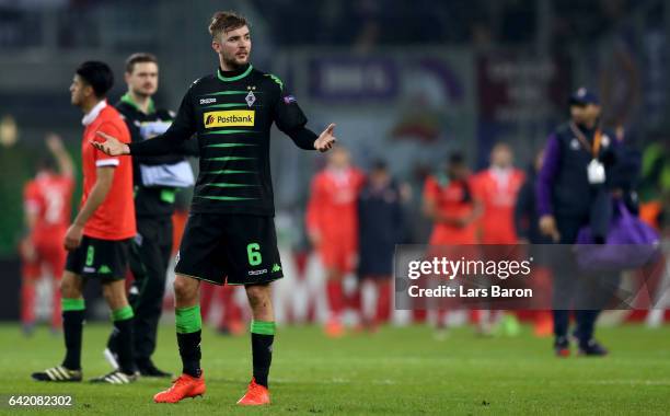 Christoph Kramer of Moenchengladbach looks dejected after loosing the UEFA Europa League Round of 32 first leg match between Borussia...