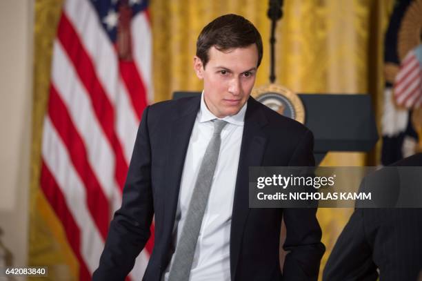 Senior White House adviser Jared Kushner arrives to attend US President Donald Trump's press conference on February 16, 2017 at the White House in...