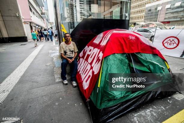 Embers of the Workers Without a Roof Movement take part in a protest camp in Sao Paulo, Brazil, 16 February 2017. The MTST demand popular housing and...