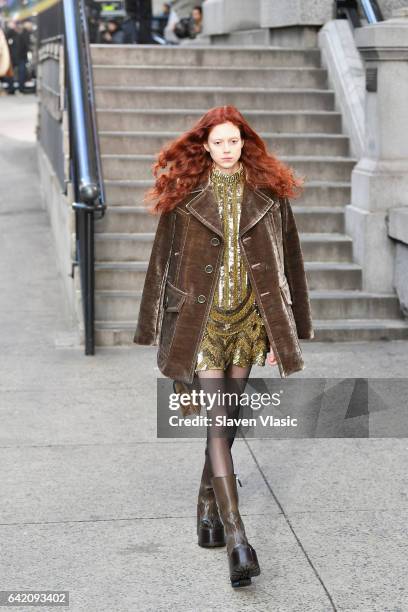 Model Natalie Westling walks the runway for the Marc Jacobs Fall 2017 Show at Park Avenue Armory on February 16, 2017 in New York City.