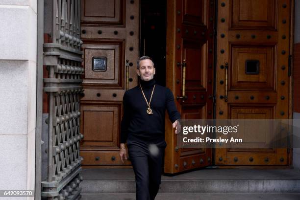 Designer Marc Jacobs during the runway on the outside runway at the Marc Jacobs Fall 2017 Show at Park Avenue Armory on February 16, 2017 in New York...