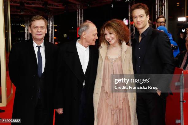 Actors Sylvester Groth, Bruno Ganz, Evgenia Dodina, Alexander Fehlin attend the 'In Times of Fading Light' premiere during the 67th Berlinale...