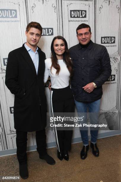 Max Irons, Samantha Barks and Tamer Hassan attend Build Series to discuss "Bitter Harvest" at Build Studio on February 16, 2017 in New York City.