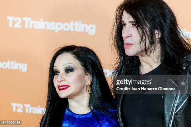 Olvido Gara, Alaska and Mario Vaquerizo attend 'T2 Trainspotting' premiere at Sony Pictures building on February 16, 2017 in Madrid, Spain.