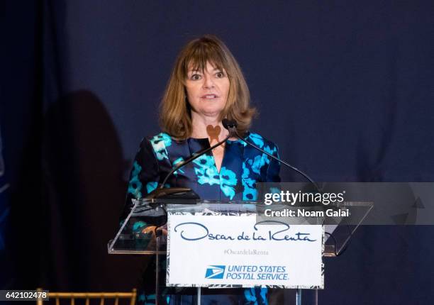 Vice President of Corporate Communications at USPS Janice D. Walker attends the Oscar de la Renta Forever Stamp dedication ceremony at Grand Central...