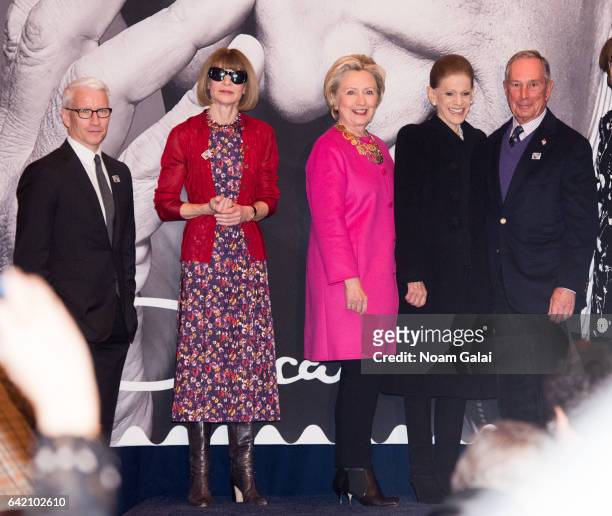Anderson Cooper, Anna Wintour, Hillary Clinton, Annette de la Renta and Michael Bloomberg attend the Oscar de la Renta Forever Stamp dedication...