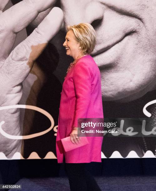 Former United States Secretary of State Hillary Clinton attends the Oscar de la Renta Forever Stamp dedication ceremony at Grand Central Terminal on...