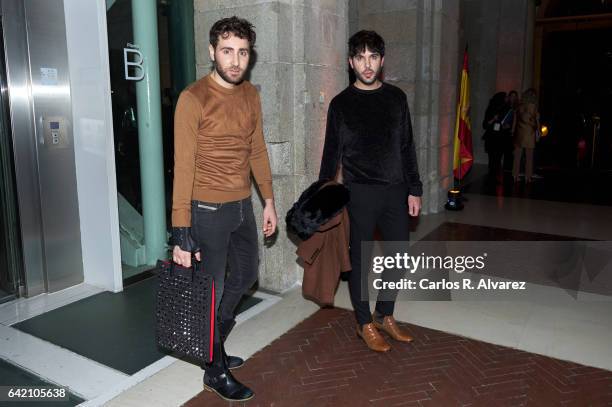 Ariel Dieguez and Ariel Medeiro, also known as 'Los Arys', attend the Roberto Verino show during the Mercedes-Benz Madrid Fashion Week Autumn/Winter...