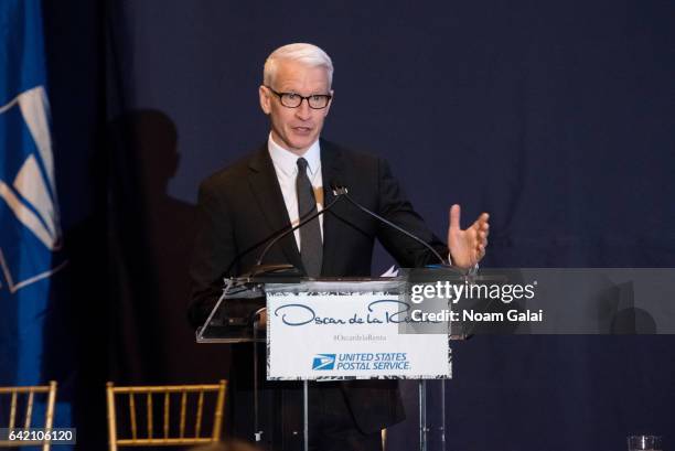 Anderson Cooper speaks at the Oscar de la Renta Forever Stamp dedication ceremony at Grand Central Terminal on February 16, 2017 in New York City.