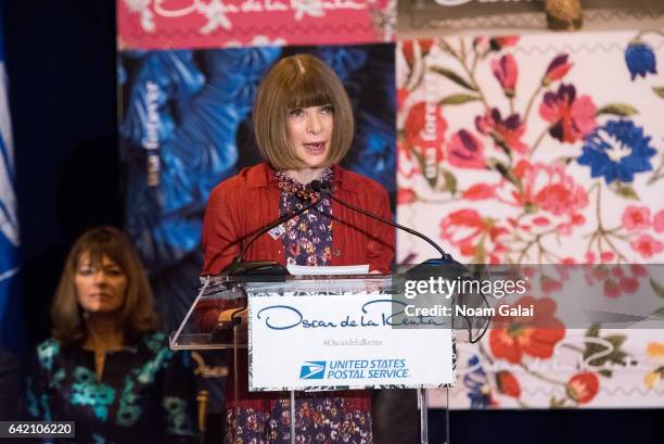 Editor-in-chief of Vogue Anna Wintour attends the Oscar de la Renta Forever Stamp dedication ceremony at Grand Central Terminal on February 16, 2017...